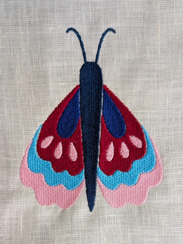 Butterfly - Red Pink Embroidered Textile Wall Art Frame