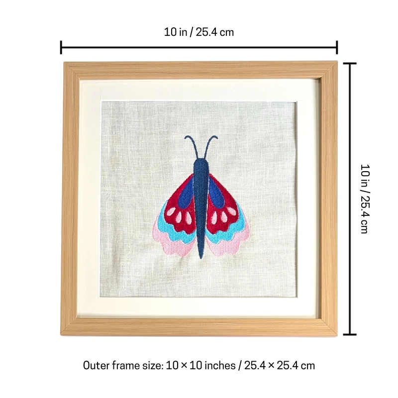 Butterfly - Red Pink Embroidered Textile Wall Art Frame