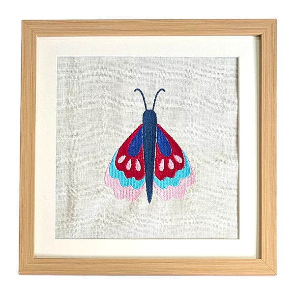 Butterfly - Red Pink Embroidered Textile Wall Art Frame