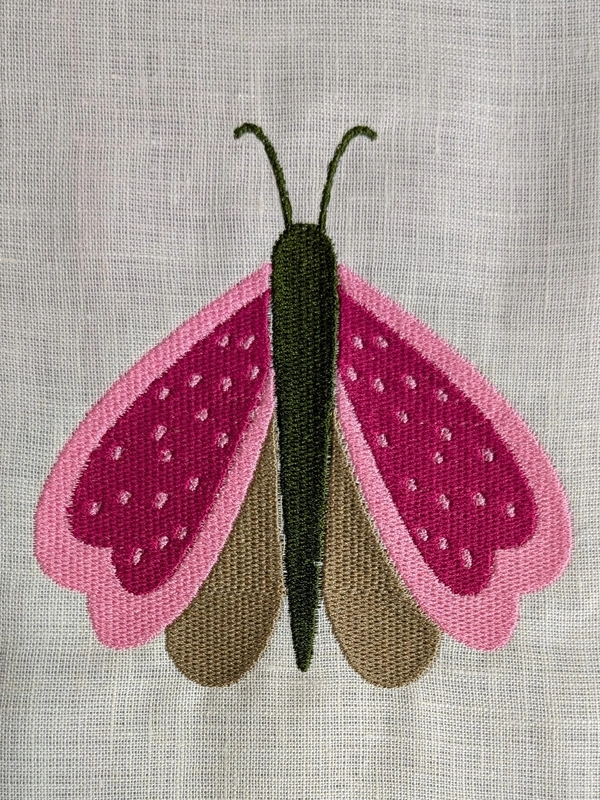 Butterfly - Pink Beige Embroidered Textile Wall Art Frame