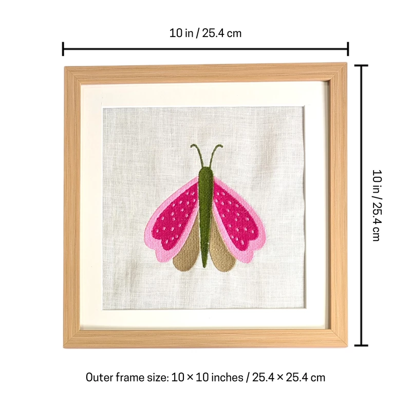 Butterfly - Pink Beige Embroidered Textile Wall Art Frame