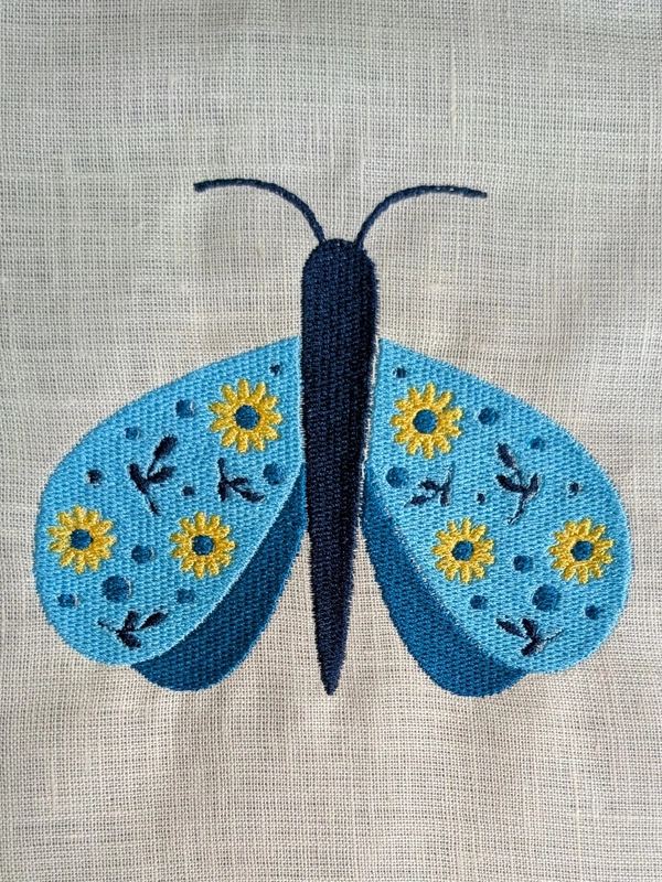 Butterfly - Blue Yellow Embroidered Textile Wall Art Frame