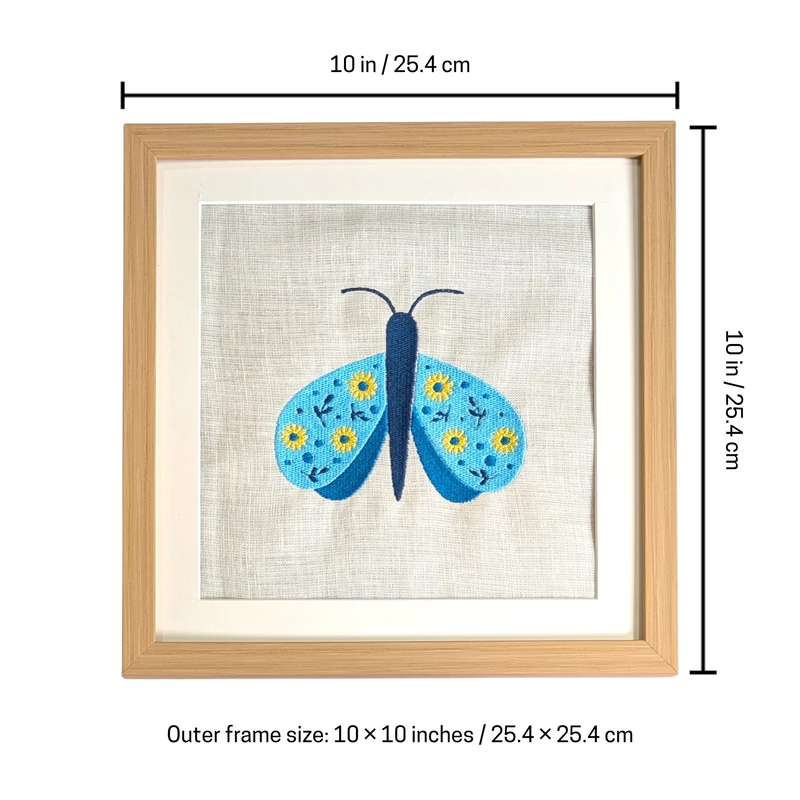 Butterfly - Blue Yellow Embroidered Textile Wall Art Frame