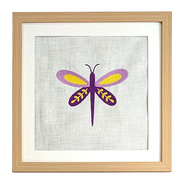 Butterfly - Purple Yellow Embroidered Textile Wall Art Frame