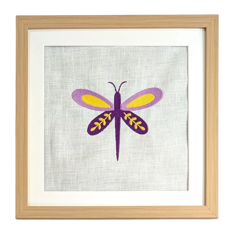 Butterfly - Purple Yellow Embroidered Textile Wall Art Frame