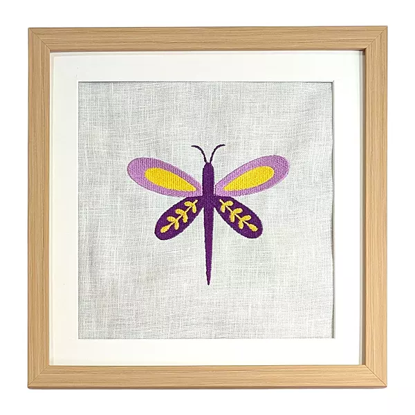Butterfly - Purple Yellow Embroidered Textile Wall Art Frame