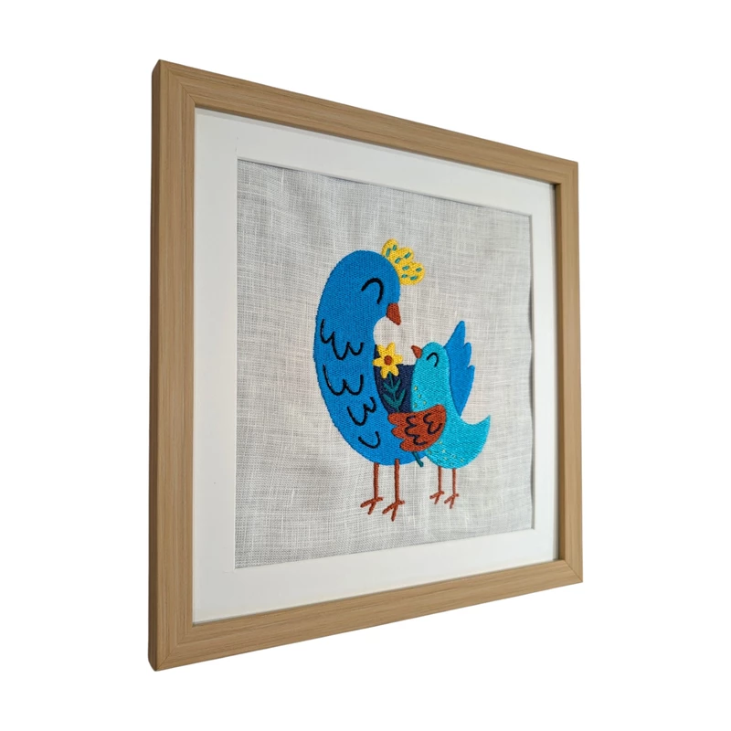 Baby Birds Embroidered Textile Wall Art Frame