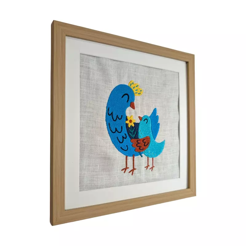 Baby Birds Embroidered Textile Wall Art Frame