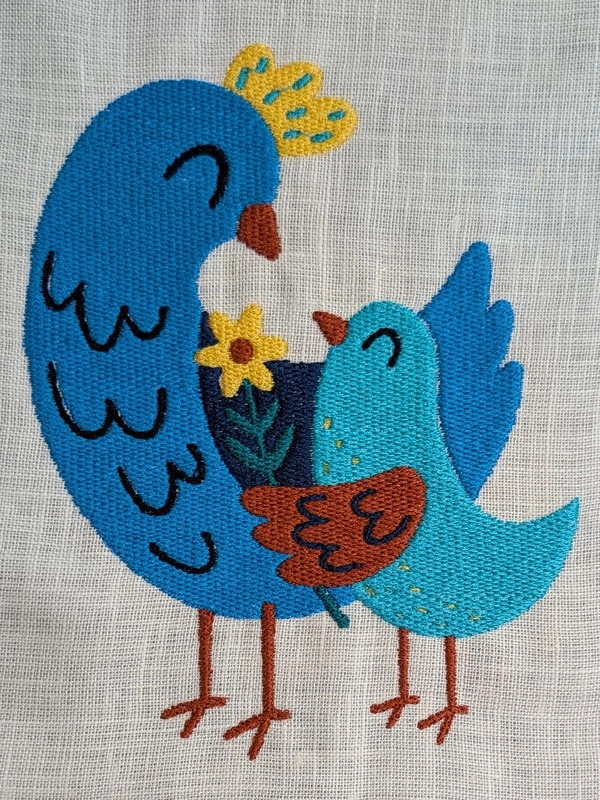 Baby Birds Embroidered Textile Wall Art Frame