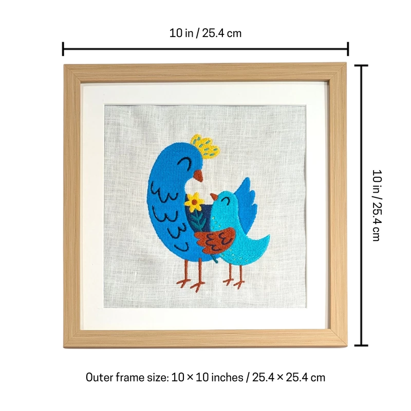 Baby Birds Embroidered Textile Wall Art Frame
