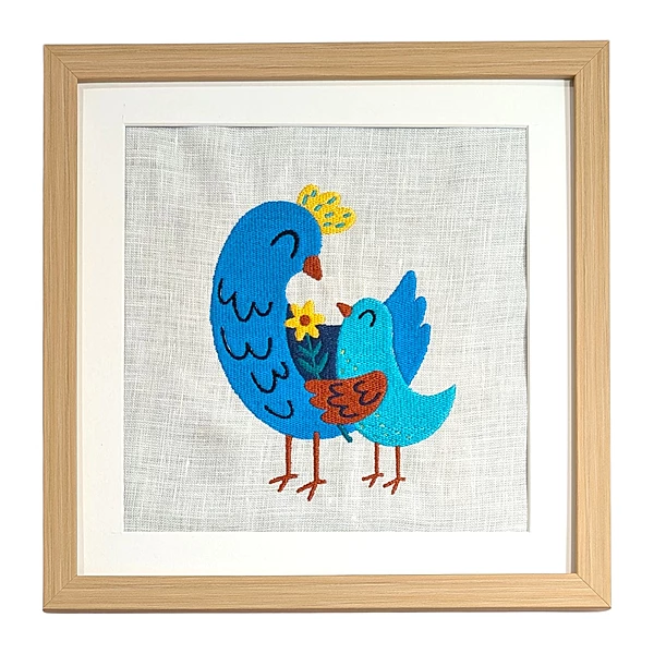 Baby Birds Embroidered Textile Wall Art Frame