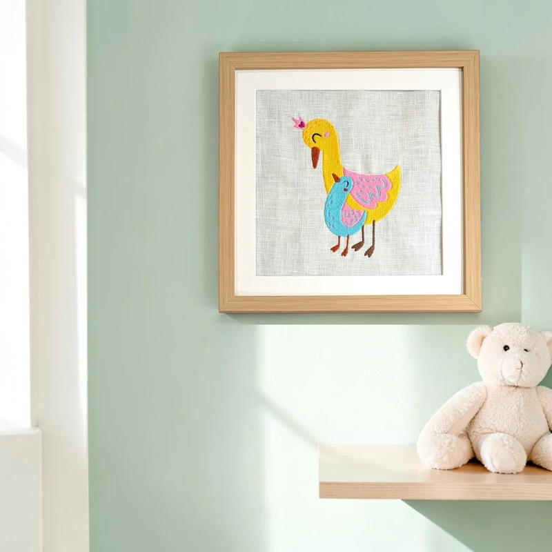 Baby Ducks Embroidered Textile Wall Art Frame