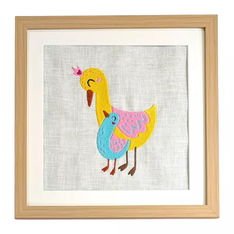 Baby Ducks Embroidered Textile Wall Art Frame