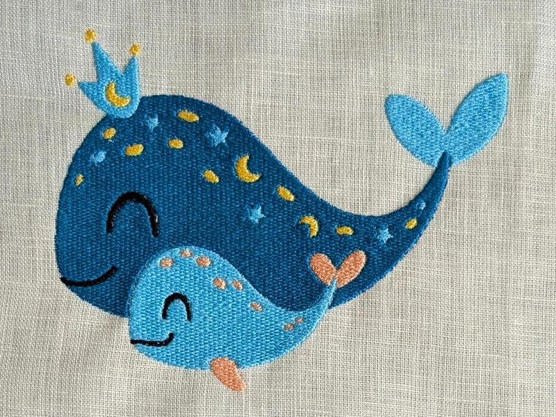 Baby Whales Embroidered Textile Wall Art Frame