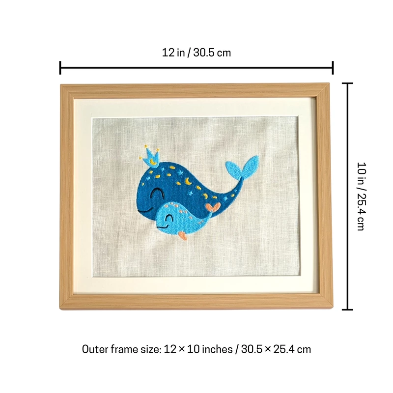 Baby Whales Embroidered Textile Wall Art Frame