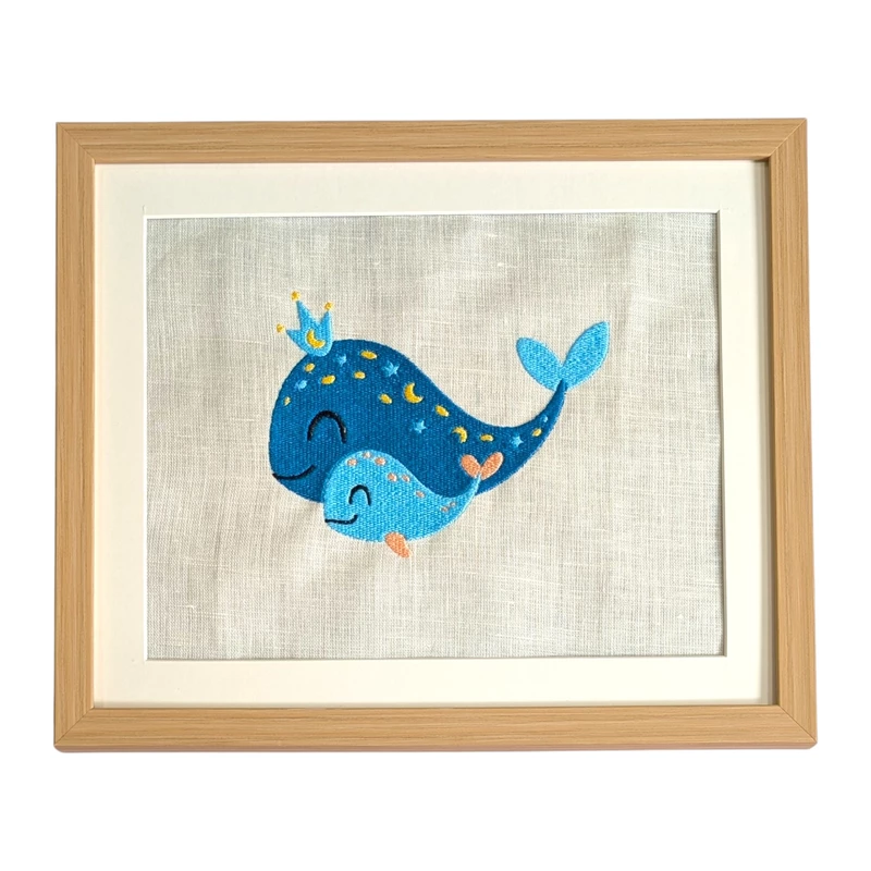 Baby Whales Embroidered Textile Wall Art Frame