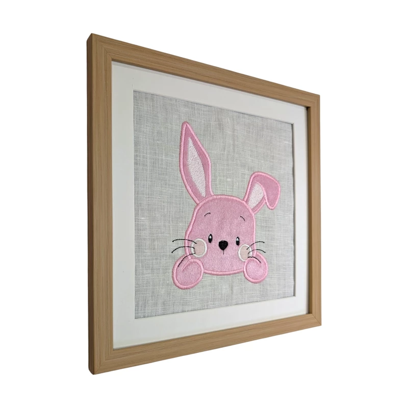 Bunny Face Embroidered Textile Wall Art Frame with Applique