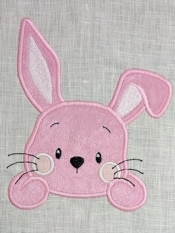 Bunny Face Embroidered Textile Wall Art Frame with Applique