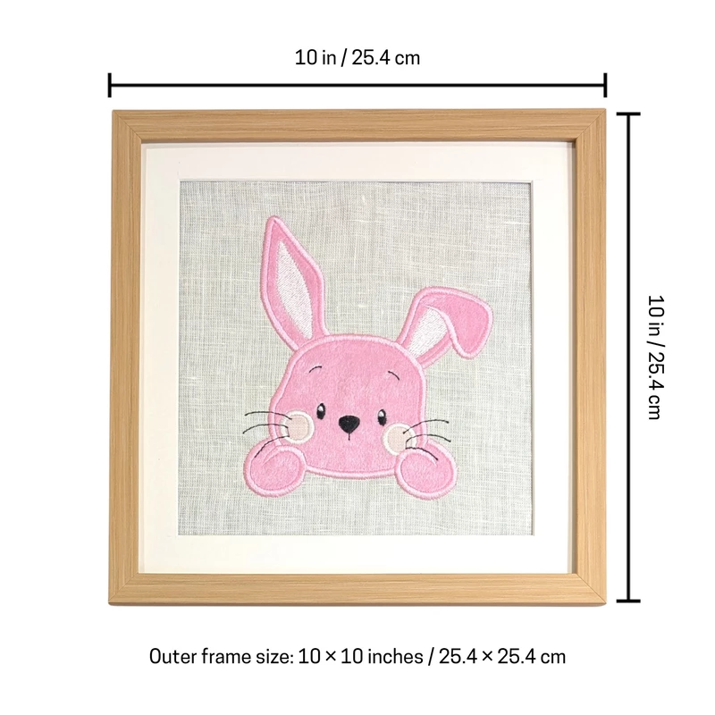 Bunny Face Embroidered Textile Wall Art Frame with Applique