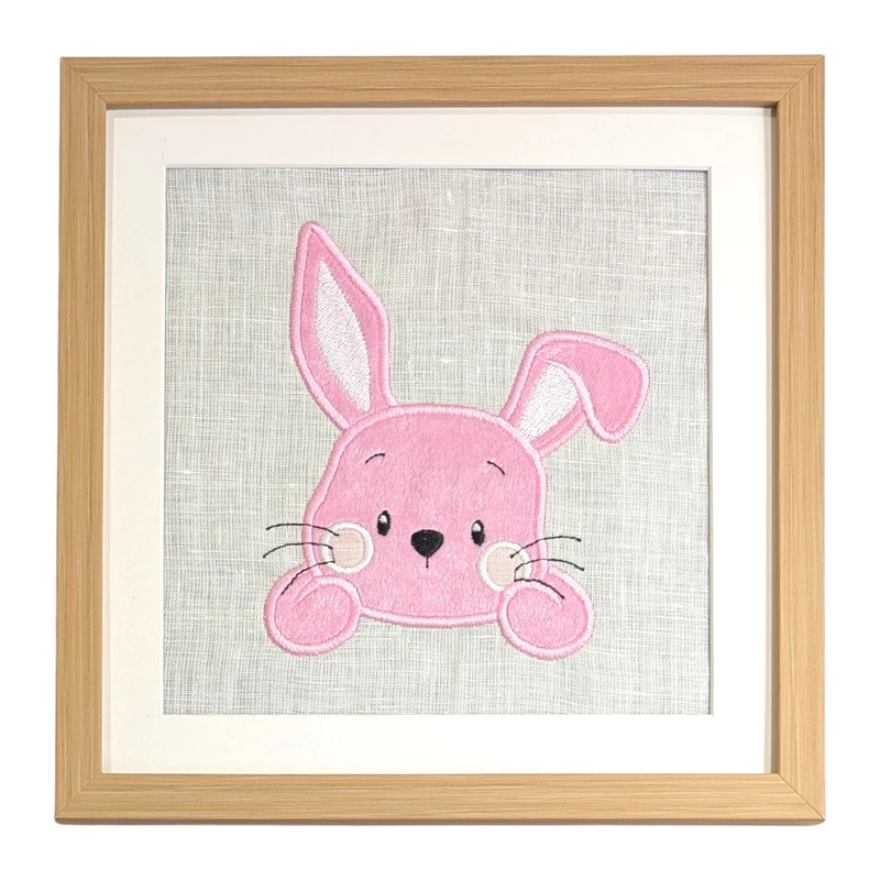 Bunny Face Embroidered Textile Wall Art Frame with Applique