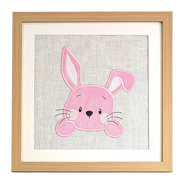 Bunny Face Embroidered Textile Wall Art Frame with Applique
