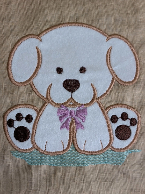 Puppy - White Embroidered Textile Wall Art Frame with Applique