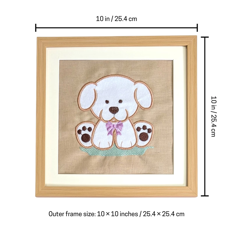 Puppy - White Embroidered Textile Wall Art Frame with Applique