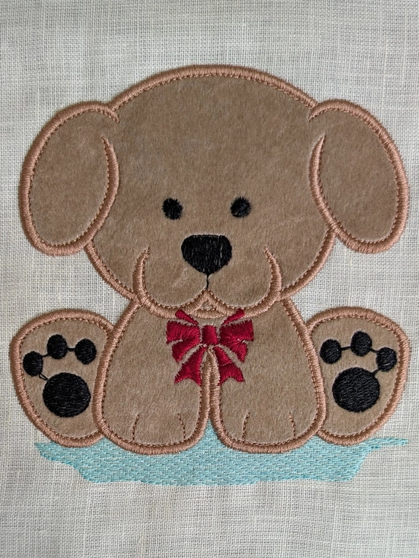 Puppy - Beige Embroidered Textile Wall Art Frame with Applique