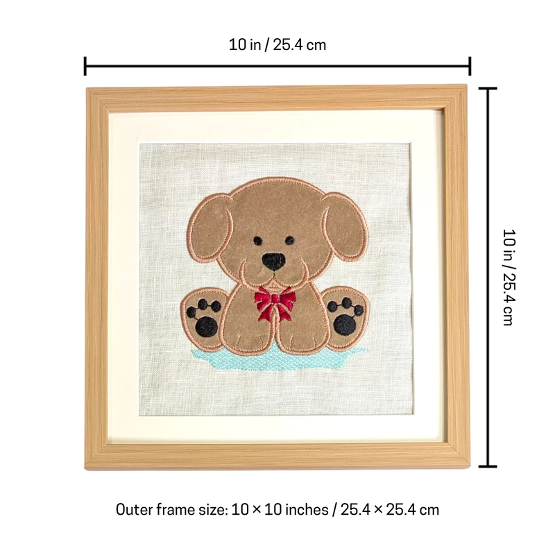 Puppy - Beige Embroidered Textile Wall Art Frame with Applique