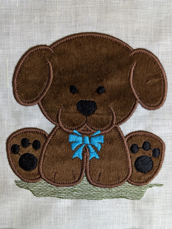 Puppy - Dark Brown Embroidered Textile Wall Art Frame with Applique