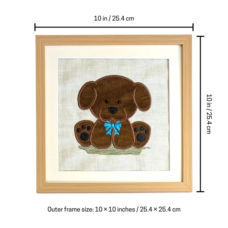 Puppy - Dark Brown Embroidered Textile Wall Art Frame with Applique