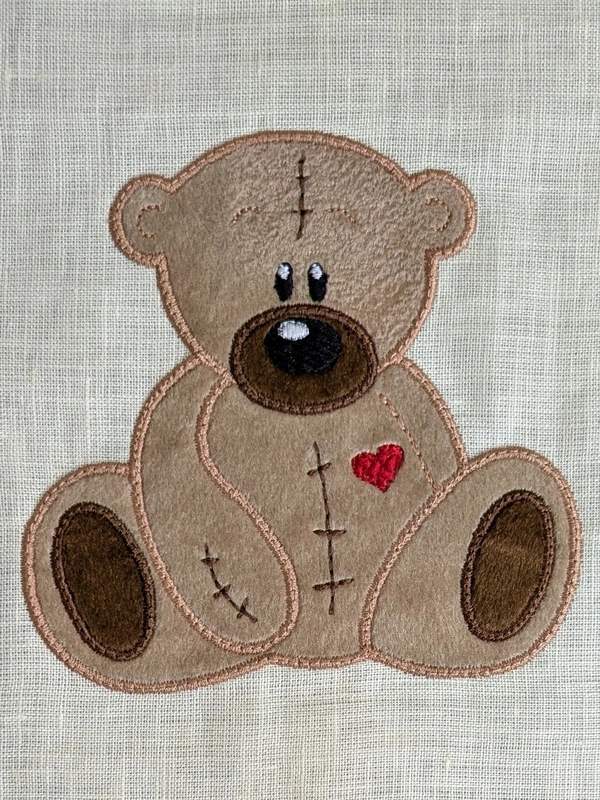Teddy Bear - Beige Embroidered Textile Wall Art Frame with Applique