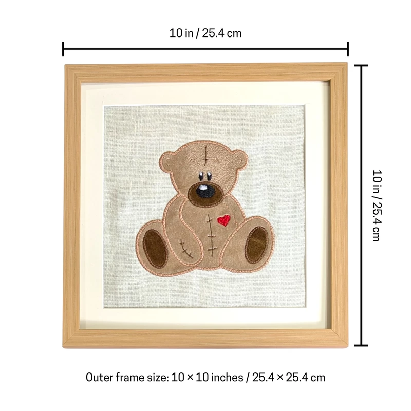 Teddy Bear - Beige Embroidered Textile Wall Art Frame with Applique