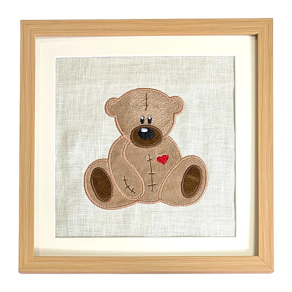 Teddy Bear - Beige Embroidered Textile Wall Art Frame with Applique