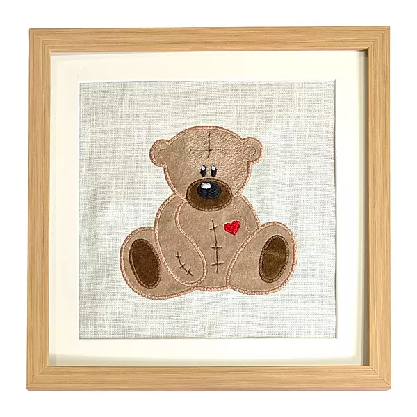 Teddy Bear - Beige Embroidered Textile Wall Art Frame with Applique