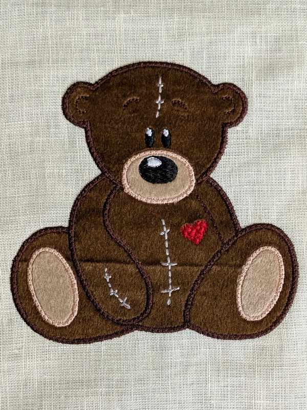 Teddy Bear - Dark Brown Embroidered Textile Wall Art Frame with Applique