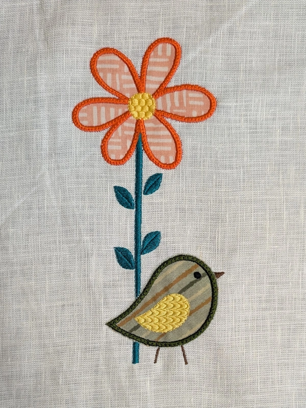 Bird with Flower Embroidered Textile Wall Art Frame with Applique