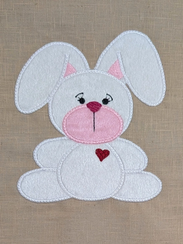 Rabbit Bunny - White Embroidered Textile Wall Art Frame with Applique