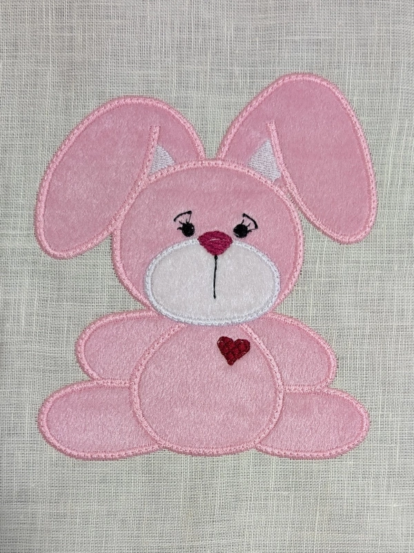 Rabbit Bunny - Pink Embroidered Textile Wall Art Frame with Applique