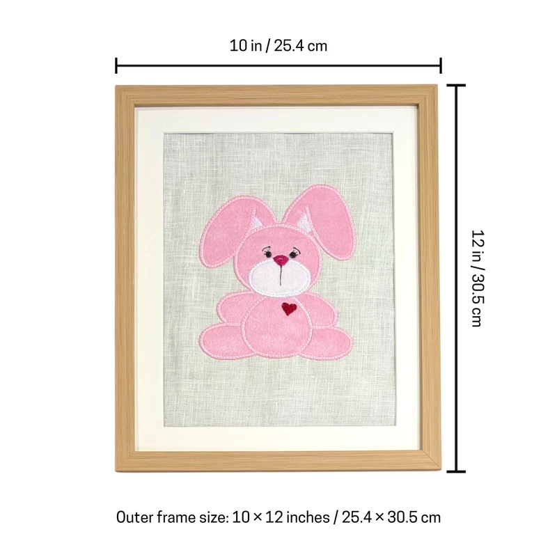 Rabbit Bunny - Pink Embroidered Textile Wall Art Frame with Applique