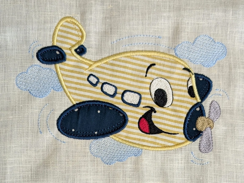 Aeroplane - Yellow Embroidered Textile Wall Art Frame with Applique