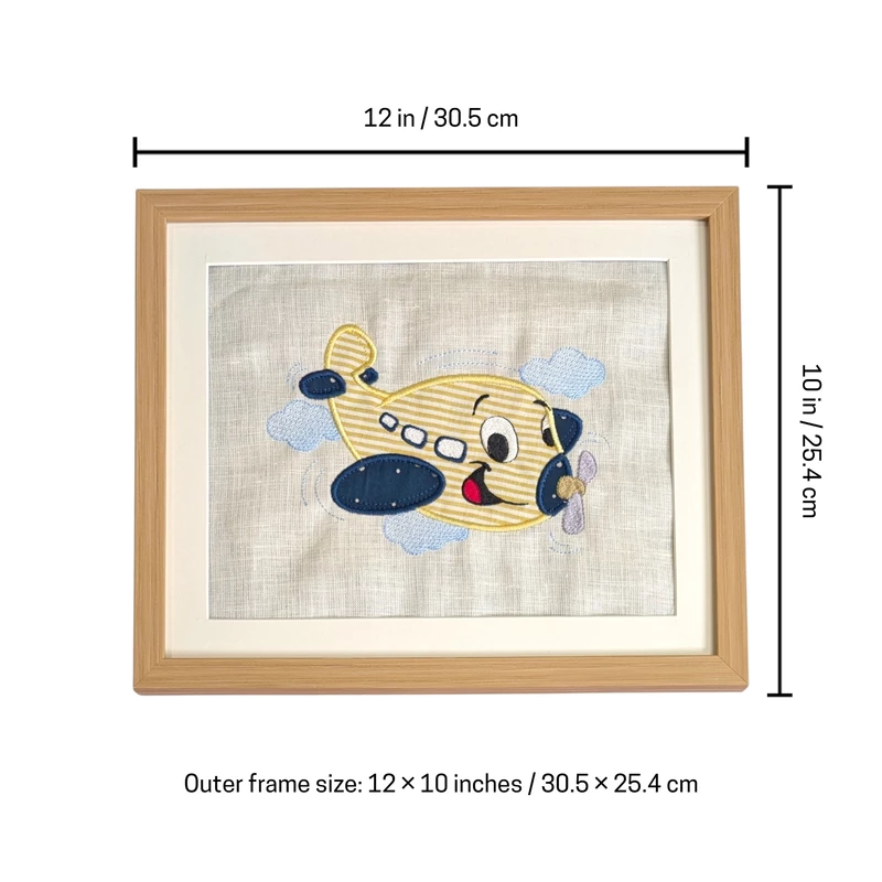 Aeroplane - Yellow Embroidered Textile Wall Art Frame with Applique