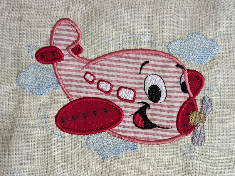 Aeroplane - Red Embroidered Textile Wall Art Frame with Applique