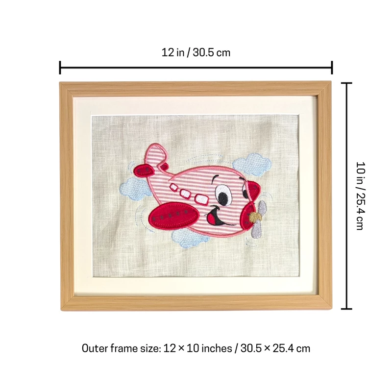 Aeroplane - Red Embroidered Textile Wall Art Frame with Applique