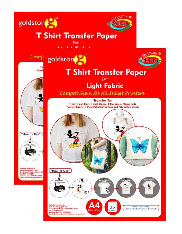 T Shirt Transfer Inkjet Photo Paper for Light Fabrics A4/10 Sheets 2 PACKETS OF 5 SHEETS T Shirt Transfer Inkjet Photo Paper for Light Fabrics A4/10 Sheets 2 PACKETS OF 5 SHEETS