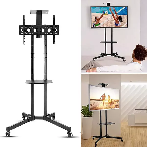 TV Cart Stand 32-70 Inch (81.28-177.8)cm with Shelf Holds ,Adjustable Trolley with Wheels