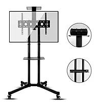 TV Cart Stand 32-70 Inch (81.28-177.8)cm with Shelf Holds ,Adjustable Trolley with Wheels