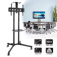 TV Cart Stand 32-70 Inch (81.28-177.8)cm with Shelf Holds ,Adjustable Trolley with Wheels