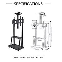 Interactive Panel Stand Full Motion Swivel Floor Stand TV Trolley with Brackets for 32" inch (81.28cm) to 70" (177.8cm) LED, LCD, Plasma