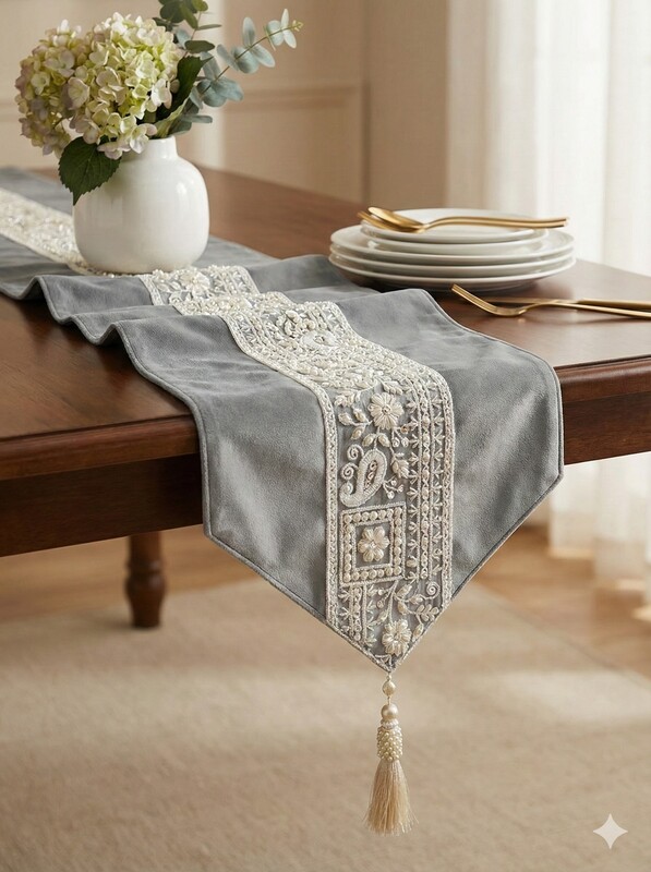 Grey Pearl Table Runner